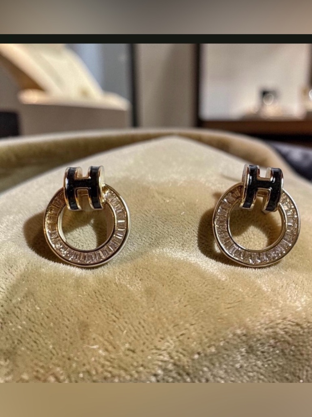Gold and Black Initial H Earrings